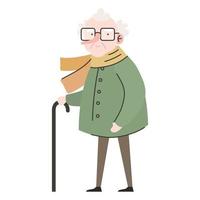 cute granfather member with cane and eyeglasses character vector