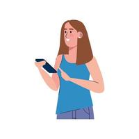 mujer joven con tecnología de teléfono inteligente vector