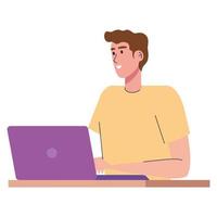 young man using laptop technology vector