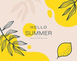 Summer abstract background with tropical leaves and lemon vector