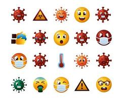 bundle of covid19 emojis set icons vector