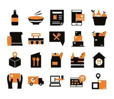 delivery food groceries service set icons vector