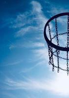 street basketball hoop and blue sky photo