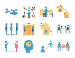 bundle of distance social set icons vector