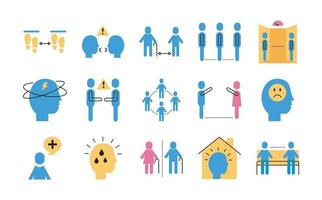 bundle of distance social set icons vector