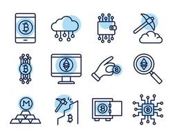 bundle of crypto currency icons line style vector