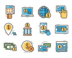 bundle of online banking set icons vector