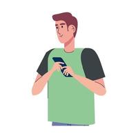 young man using smartphone technology vector