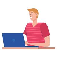 young man using laptop character vector