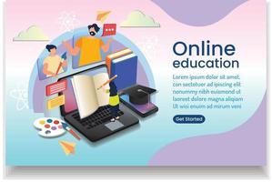 girl learning online art class online eaducation online website design vector