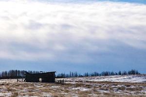 Edificio rústico en un campo del condado de Rockyview, Alberta, Canadá foto