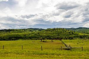 Campos verdes estanques y cielos proyectados en un paseo por el país MD de Willow Creek, Alberta, Canadá