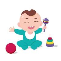 Cute little baby playing with toys Games entertainment early learners support concept vector