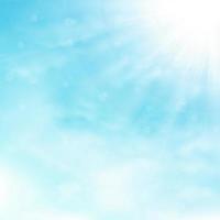 Blue sky and clouds with sunburst and rays background. vector