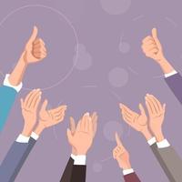 Hands clapping Thumbs up and applause gestures Congratulation appreciation and business success Illustration of people support and like thumb up applause hand Vector illustration