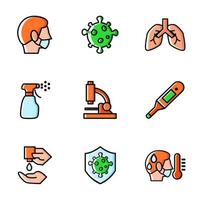 Coronavirus Related Pixel Perfect Outline Colorful Icon Set Vector Design