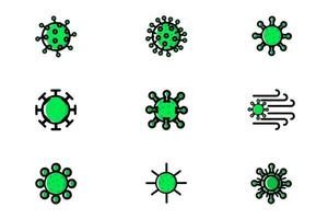 Conjunto de diseño de ilustración de icono conceptual perfecto de píxeles relacionados con coronavirus vector