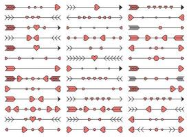 Hand drawn arrows with heart elements set vector