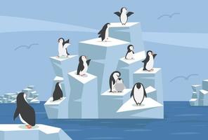 North pole Arctic with group of penguins vector