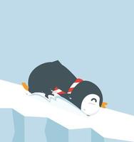 diapositiva de dibujos animados de pingüinos sobre hielo vector