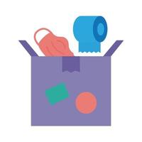 donations urn with face mask and toilet paper solidarity flat style vector