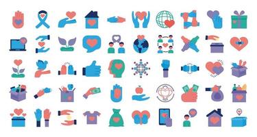 bundle of charity and solidarity icons vector