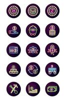 bundle of crypto currency icons neon style vector