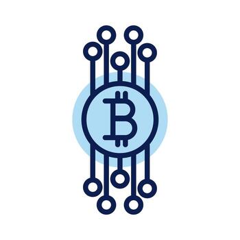 bitcoin with circuit crypto currency line style vector
