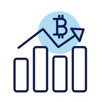 bitcoin with statistics bars crypto currency line style icon vector