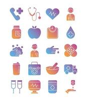 bundle of health set icons vector