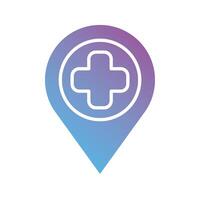 medical cross symbol with pin location gradient silhouette style vector