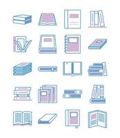 bundle of text books line style icons vector