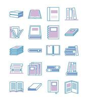 bundle of text books line style icons vector