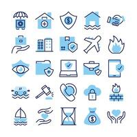 bundle of insurance set icons vector