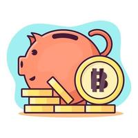 piggy bank with bitcoin coin isolated cartoon vector illustration in flat style