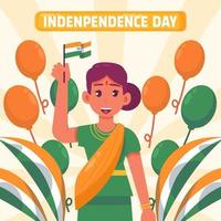 mujer feliz celebrar el día de la independencia de la india vector