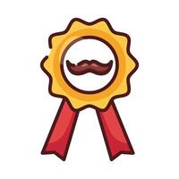 medalla con papá bigote hipster línea e icono de estilo de relleno vector