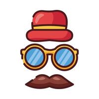 bigote de papá con anteojos y línea de sombrero e ícono de estilo de relleno vector