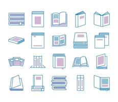 bundle of text books line style icons vector