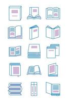 bundle of text books line style icons vector