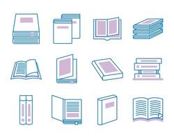 bundle of text books line style icons vector