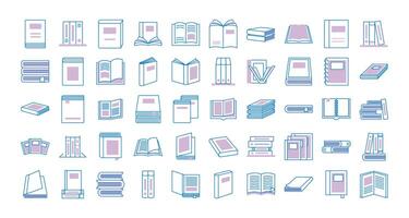 bundle of text books line style icons vector