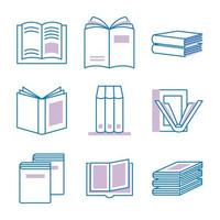 bundle of text books line style icons vector