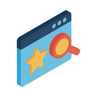 Website with star and lupe isometric style icon vector design