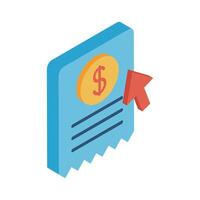 coin on receipt paper with cursor arrow isometric style icon vector design