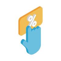 cursor hand on percentage label isometric style icon vector design