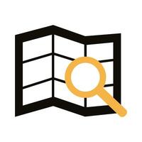 magnifying glass with paper map line style vector