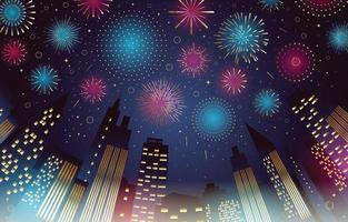 Fireworks Display in The Night City Sky vector
