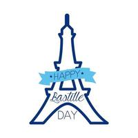 eiffel bastille day lettering line style vector