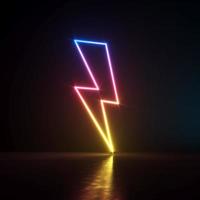 Neon lightning sign symbol in dark room photo